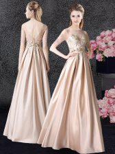 New Arrival Scoop Champagne Zipper Prom Dress Appliques Half Sleeves Floor Length