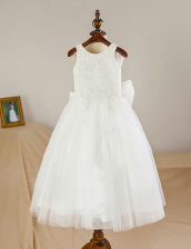  Scoop Tulle Sleeveless Floor Length Flower Girl Dresses for Less and Lace and Bowknot