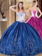  Taffeta Sleeveless Floor Length Quinceanera Gown and Embroidery