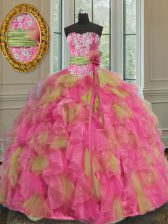 Nice Floor Length Lace Up Quinceanera Gown Multi-color for Military Ball and Sweet 16 and Quinceanera with Beading and Ruffles and Sequins