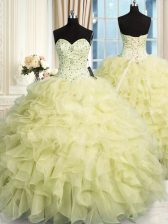  Floor Length Ball Gowns Sleeveless Yellow Sweet 16 Dress Lace Up