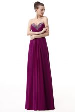 Traditional Chiffon Sweetheart Sleeveless Lace Up Beading and Ruching Prom Gown in Purple