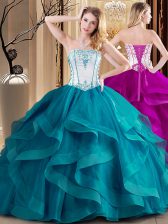 New Style Tulle Sleeveless Floor Length Vestidos de Quinceanera and Embroidery