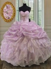 Noble Lilac Lace Up 15th Birthday Dress Beading and Ruffles Sleeveless Floor Length
