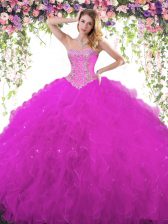 Spectacular Sweetheart Sleeveless Lace Up Sweet 16 Quinceanera Dress Fuchsia Tulle