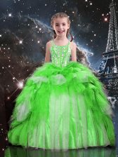 High Quality Spaghetti Straps Sleeveless Little Girls Pageant Dress Wholesale Floor Length Beading and Ruffles Organza
