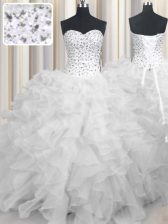 Custom Designed White Sleeveless Organza Lace Up Ball Gown Prom Dress for Military Ball and Sweet 16 and Quinceanera