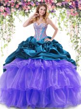  Sleeveless Brush Train Beading and Ruffled Layers and Pick Ups Lace Up Sweet 16 Quinceanera Dress