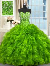  Ball Gown Prom Dress Organza Brush Train Sleeveless Beading and Ruffles