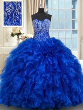  Royal Blue Sweetheart Neckline Beading and Ruffles 15th Birthday Dress Sleeveless Lace Up