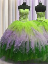  Visible Boning Beading and Ruffles and Sequins Vestidos de Quinceanera Multi-color Lace Up Sleeveless Floor Length