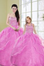 Ideal Sleeveless Organza Floor Length Lace Up Sweet 16 Dress in Lilac with Beading and Sequins