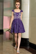 Elegant Purple Lace Zipper Sleeveless Mini Length Beading