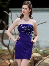 Stunning Royal Blue Strapless Neckline Beading and Ruching Prom Evening Gown Sleeveless Backless