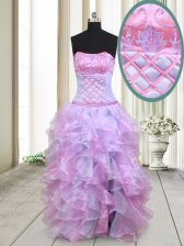  Floor Length Multi-color Dress for Prom Organza Sleeveless Beading and Ruffles