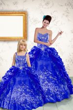  Royal Blue Ball Gowns Taffeta Strapless Sleeveless Beading and Embroidery and Pick Ups Floor Length Lace Up Quinceanera Dresses