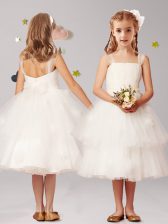 Top Selling Straps Sleeveless Tulle Flower Girl Dress Appliques and Ruffled Layers and Bowknot Zipper