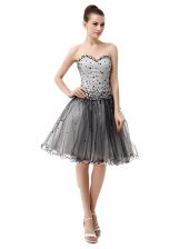 Romantic Sleeveless Knee Length Beading and Ruffled Layers and Ruching Lace Up Dress for Prom with Black