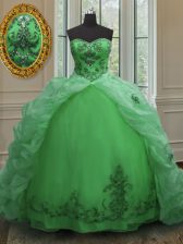  Green Sweetheart Lace Up Beading and Appliques and Pick Ups Sweet 16 Dresses Court Train Sleeveless