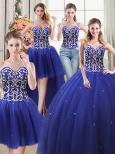  Four Piece Royal Blue Sweetheart Neckline Beading Ball Gown Prom Dress Sleeveless Lace Up