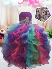  Strapless Sleeveless Zipper Child Pageant Dress Multi-color Organza