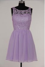 New Arrival Scoop Lace Evening Dress Lavender Zipper Sleeveless Knee Length