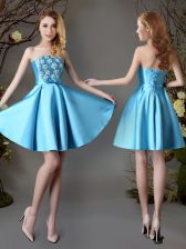 Attractive Baby Blue Sleeveless Satin Lace Up Quinceanera Court Dresses for Prom and Party