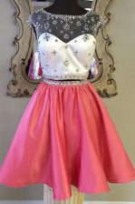  Rose Pink Bateau Zipper Sashes ribbons Prom Party Dress Cap Sleeves