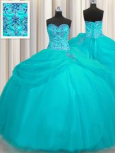  Puffy Skirt Organza Sleeveless Floor Length Sweet 16 Quinceanera Dress and Beading