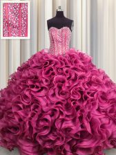  Visible Boning Sleeveless Lace Up Floor Length Beading and Ruffles Sweet 16 Quinceanera Dress
