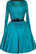 Excellent Bateau Long Sleeves Zipper Dress for Prom Teal Satin
