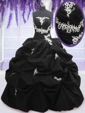  Sleeveless Floor Length Appliques and Pick Ups Lace Up Sweet 16 Dresses with Black