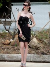 High Class Knee Length Black Dress for Prom Strapless Sleeveless Backless