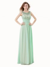  Scoop Sleeveless Zipper Dress for Prom Apple Green Chiffon