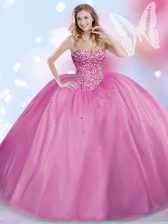 Charming Lilac Quinceanera Dress Military Ball and Sweet 16 and Quinceanera with Beading Sweetheart Sleeveless Lace Up