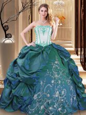 Cheap Pick Ups Floor Length Turquoise Quinceanera Dress Strapless Sleeveless Lace Up
