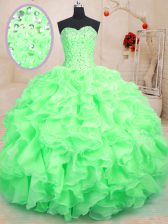 Glorious Green Quinceanera Dresses Military Ball and Sweet 16 and Quinceanera with Beading and Ruffles Sweetheart Sleeveless Lace Up