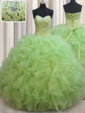 Flare Floor Length Ball Gowns Sleeveless Yellow Green Sweet 16 Dresses Lace Up