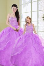Charming Sequins Ball Gowns 15th Birthday Dress Lilac Sweetheart Organza Sleeveless Floor Length Lace Up
