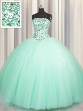 Fashionable Puffy Skirt Apple Green Lace Up Sweetheart Beading and Sequins Sweet 16 Dress Tulle Sleeveless