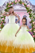  Multi-color Ball Gowns Beading and Ruffles Quinceanera Gowns Lace Up Tulle Sleeveless Floor Length