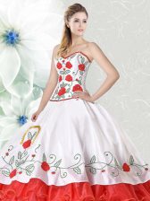  White and Red Sleeveless Embroidery and Ruffled Layers Floor Length Ball Gown Prom Dress