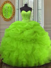 Dazzling Ball Gowns Organza Sweetheart Sleeveless Beading and Ruffles and Pick Ups Floor Length Lace Up Sweet 16 Dresses