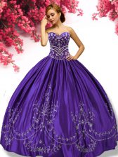 Top Selling Purple Sleeveless Floor Length Embroidery Lace Up Ball Gown Prom Dress