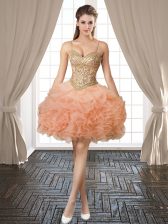 Romantic Pick Ups Mini Length Peach Prom Party Dress Spaghetti Straps Sleeveless Backless
