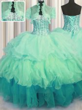Glamorous Visible Boning Bling-bling Multi-color Organza Lace Up Quinceanera Dresses Sleeveless Floor Length Beading and Ruffled Layers