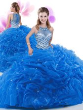  Royal Blue Sleeveless Ruffles Zipper 15 Quinceanera Dress