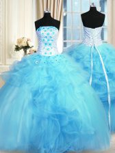 Best Selling Baby Blue Lace Up Sweet 16 Dresses Pick Ups and Hand Made Flower Sleeveless Floor Length