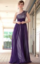  One Shoulder Purple Sleeveless Chiffon Side Zipper Prom Dress for Prom and Party