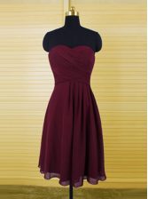 Designer Burgundy Prom and Party and Wedding Party with Ruching Sweetheart Sleeveless Zipper